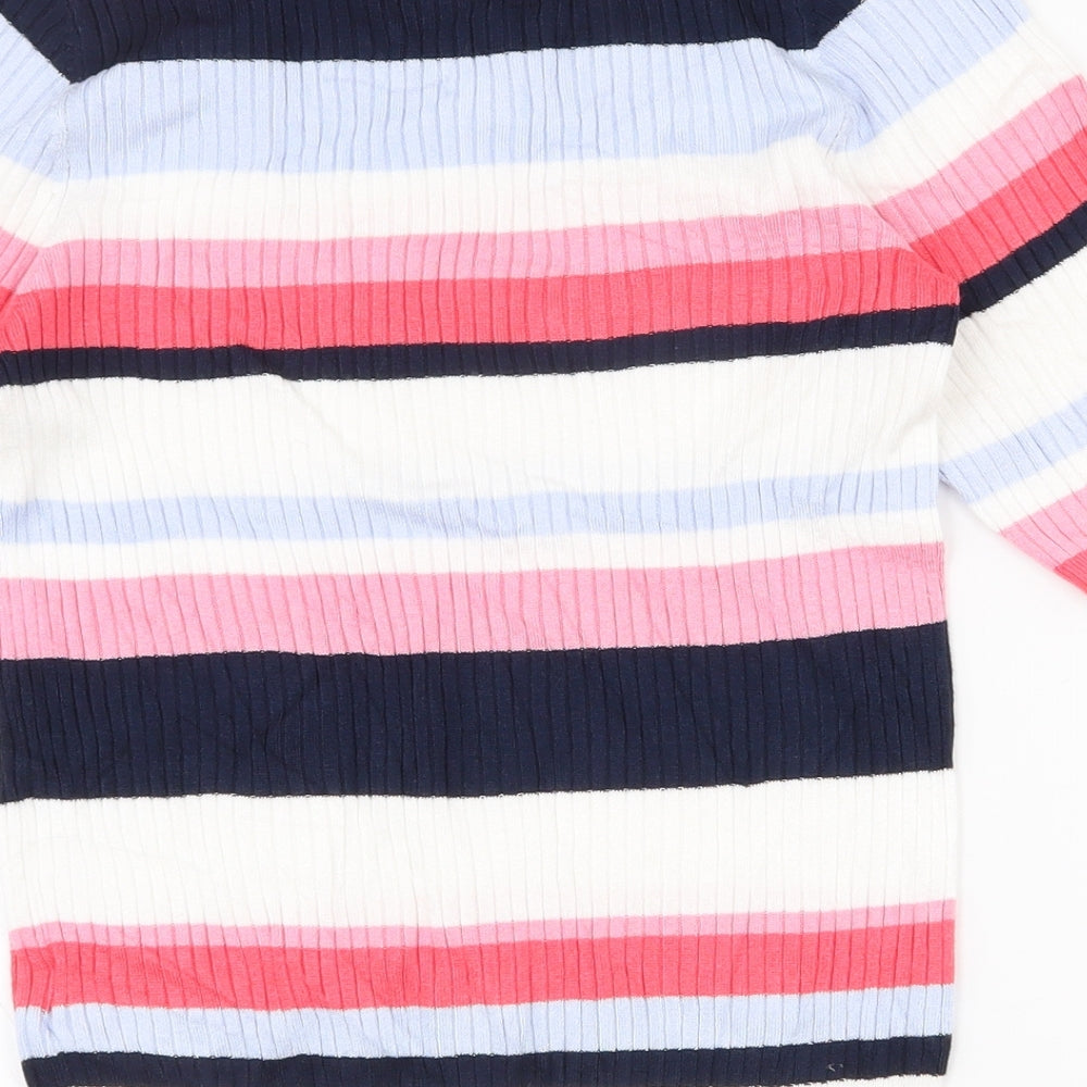 Marks and Spencer Womens Multicoloured Striped Viscose Basic T-Shirt Size 10 Crew Neck
