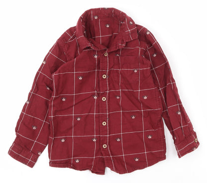Preloved Dunnes Stores Boys Red Check 100% Cotton Basic Casual Size 2-3 Years Collared Button - Front