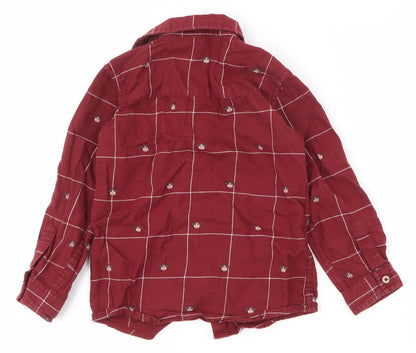 Preloved Dunnes Stores Boys Red Check 100% Cotton Basic Casual Size 2-3 Years Collared Button - Back