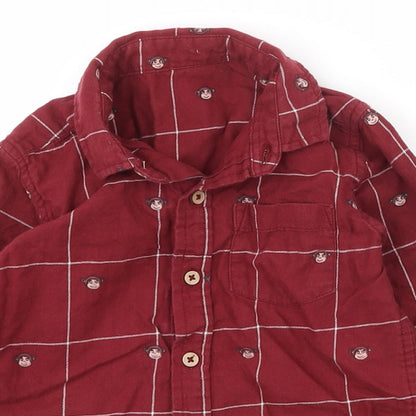 Preloved Dunnes Stores Boys Red Check 100% Cotton Basic Casual Size 2-3 Years Collared Button - Detail