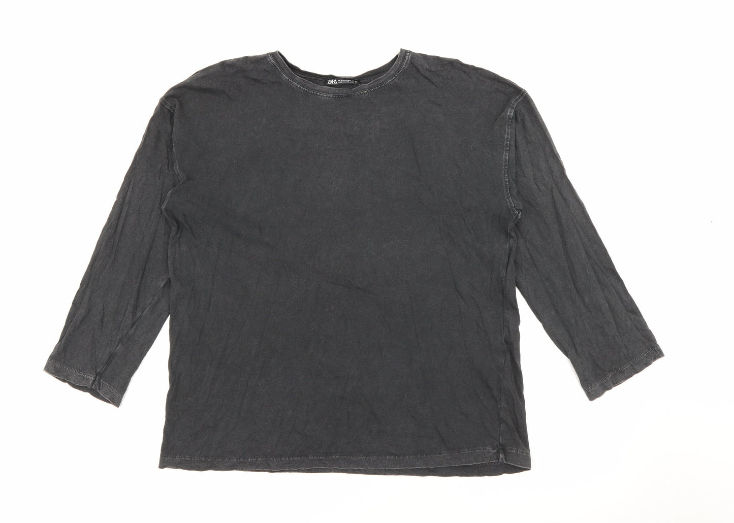 Zara Womens Grey Crew Neck  Cotton Pullover Jumper Size S