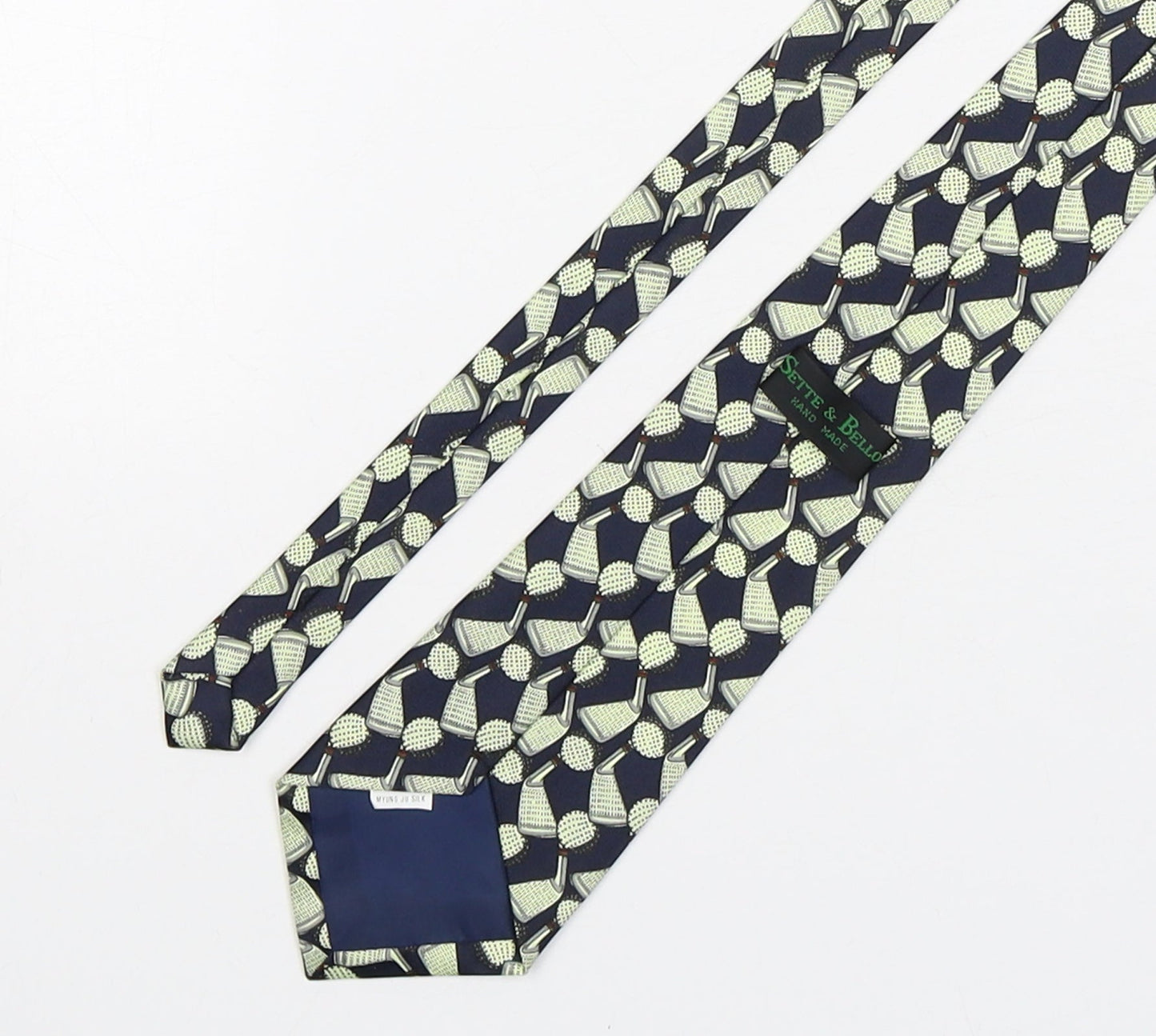 Sette & Bello  Mens Multicoloured Geometric Silk Pointed Tie One Size - Golf