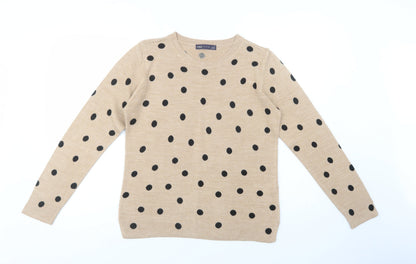 Marks & Spencer Womens Beige Crew Neck Polka Dot Acrylic Pullover Jumper Size 12