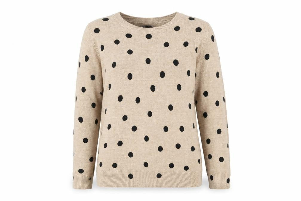 Marks & Spencer Womens Beige Crew Neck Polka Dot Acrylic Pullover Jumper Size 12