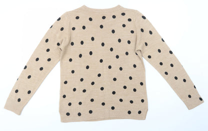 Marks & Spencer Womens Beige Crew Neck Polka Dot Acrylic Pullover Jumper Size 12