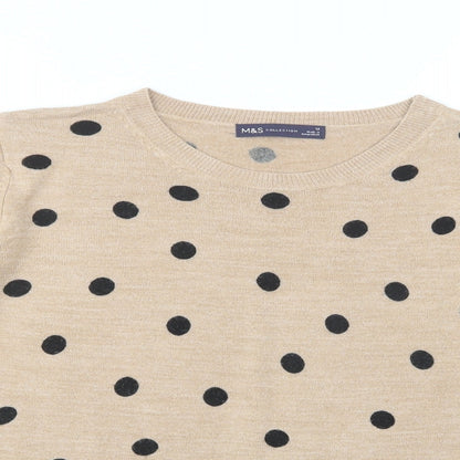 Marks & Spencer Womens Beige Crew Neck Polka Dot Acrylic Pullover Jumper Size 12