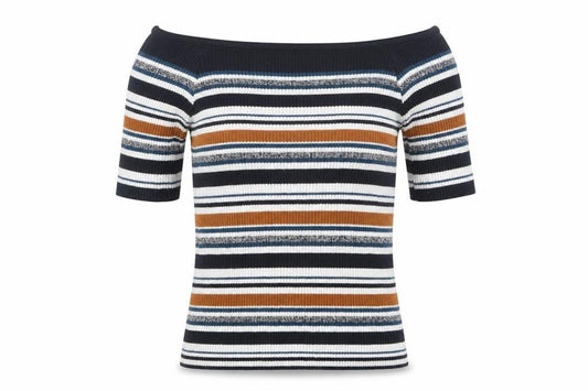 Atmosphere Womens Multicoloured Striped Cotton Basic Blouse Size 6 Off the Shoulder
