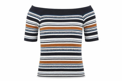 Atmosphere Womens Multicoloured Striped Cotton Basic Blouse Size 6 Off the Shoulder