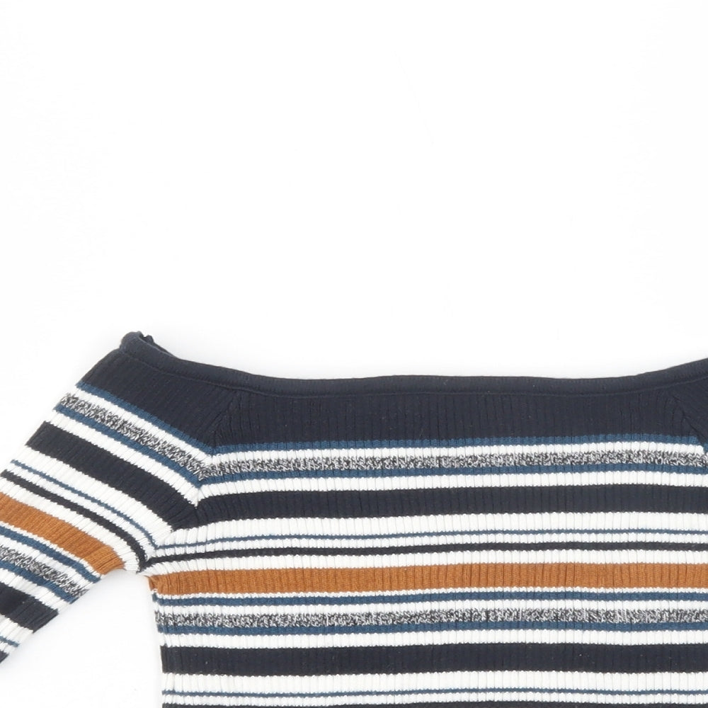 Atmosphere Womens Multicoloured Striped Cotton Basic Blouse Size 6 Off the Shoulder