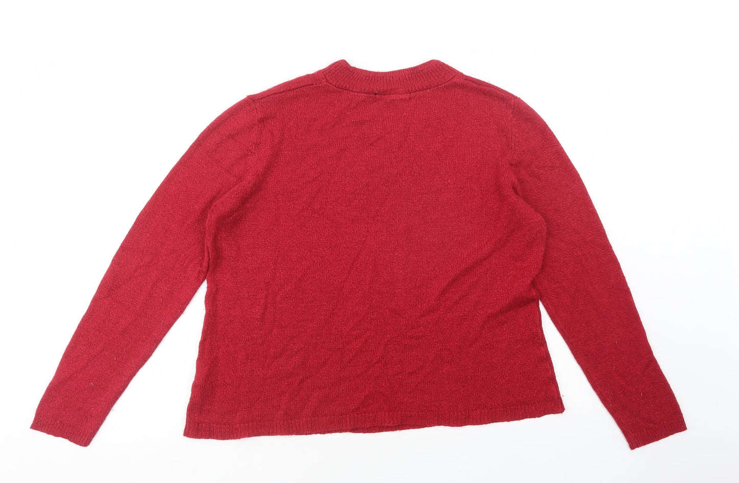 Bonmarché Womens Red V-Neck  Acrylic Pullover Jumper Size M