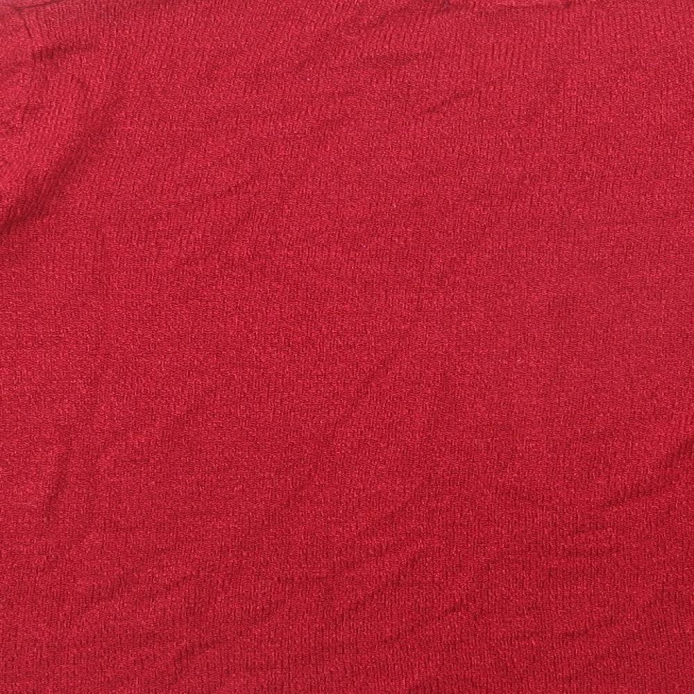 Bonmarché Womens Red V-Neck  Acrylic Pullover Jumper Size M