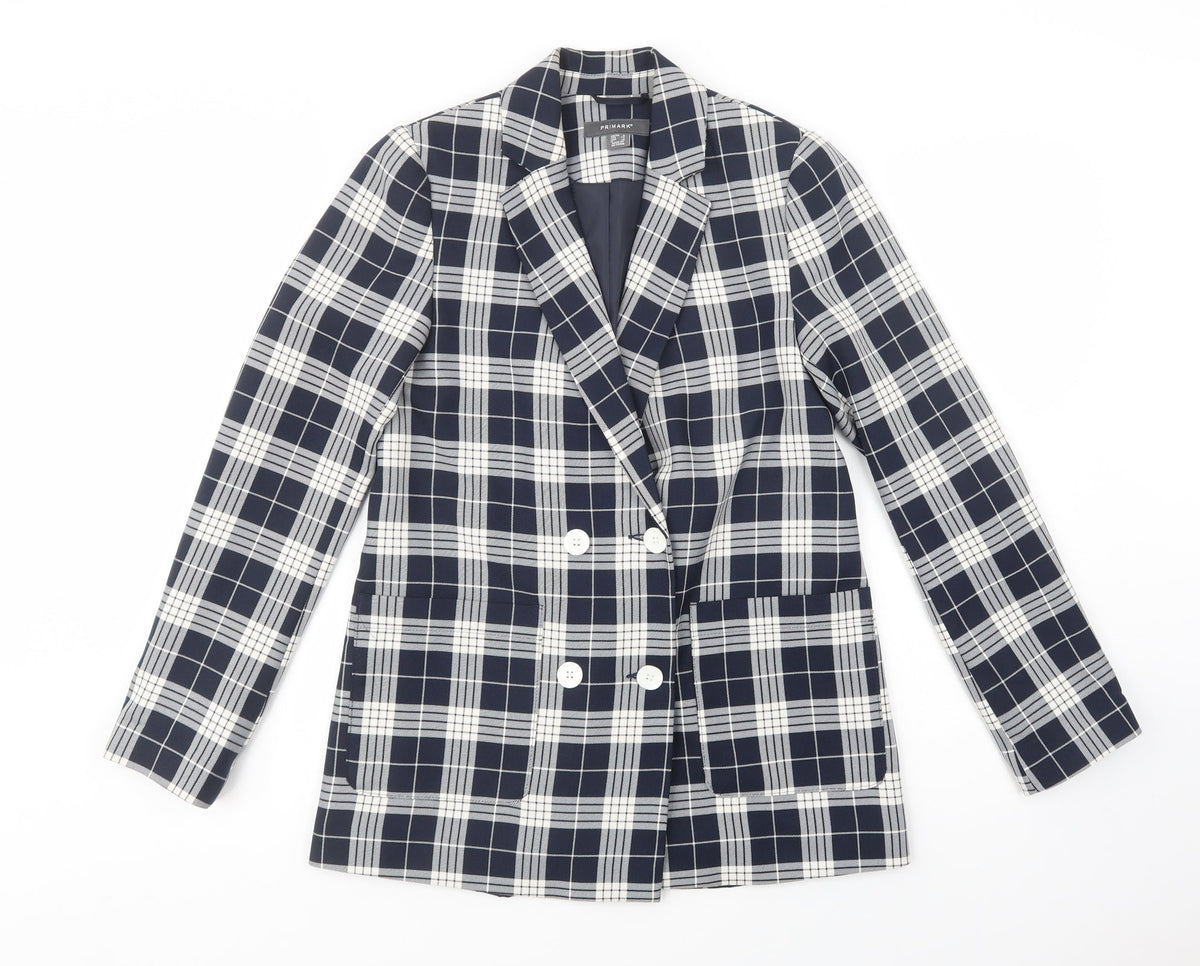 Primark Womens Blue Plaid  Jacket Blazer Size 6  Button