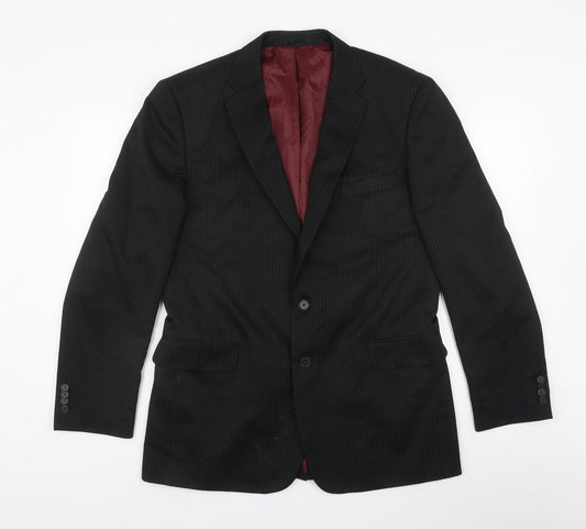 Taylor & Wright Mens Black Striped Polyester Jacket Suit Jacket Size L   - inside pockets, pinstriped