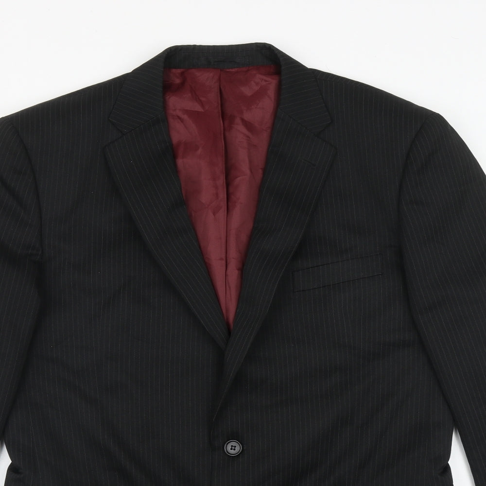 Taylor & Wright Mens Black Striped Polyester Jacket Suit Jacket Size L   - inside pockets, pinstriped