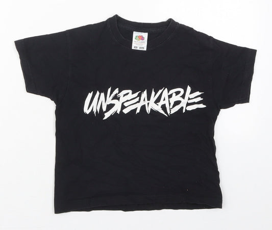 Fruit of the Loom Boys Black  Cotton Basic T-Shirt Size 3-4 Years Crew Neck Pullover - Unspeakable
