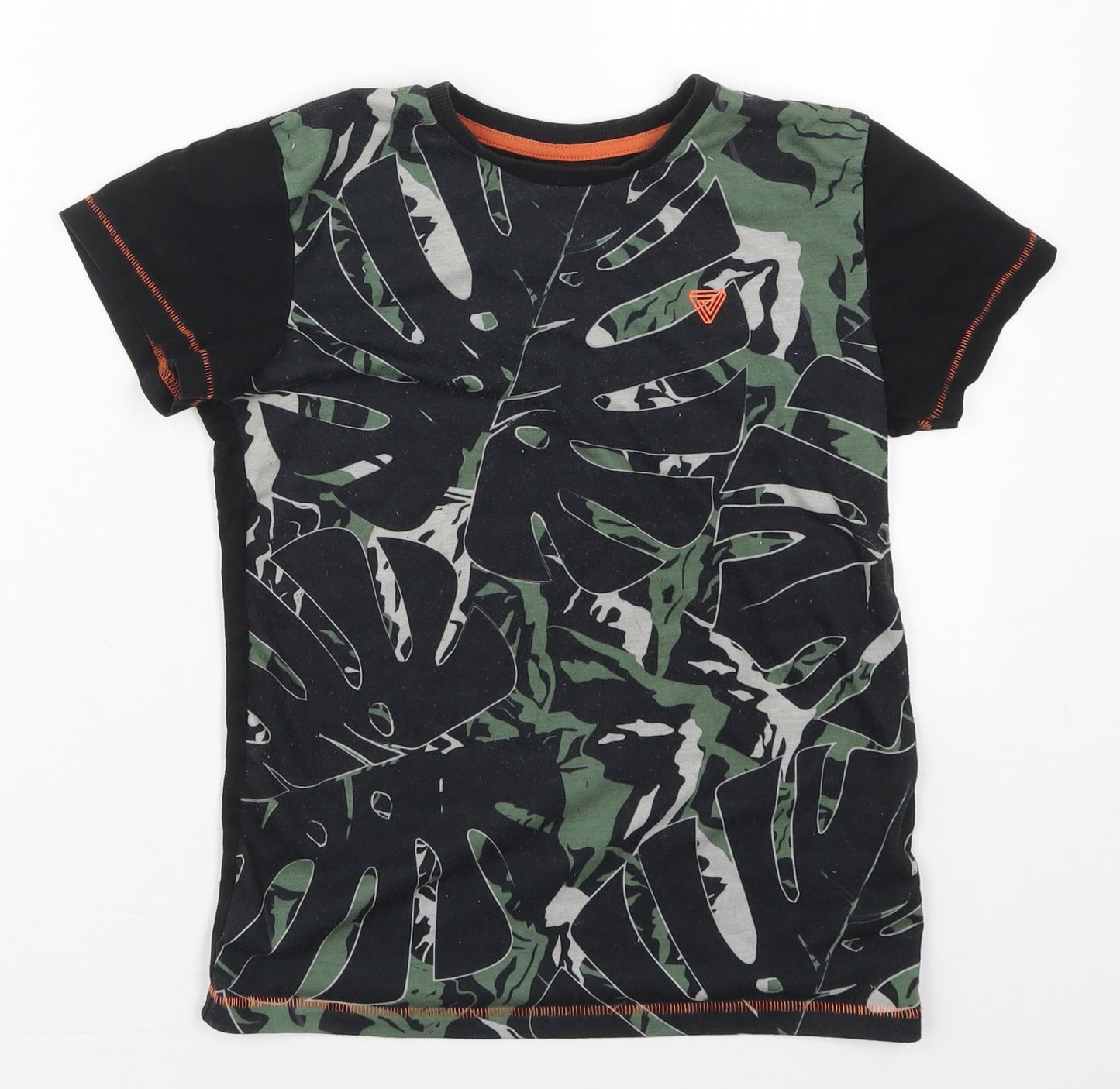 Matalan Boys Black  Polyester Basic T-Shirt Size 10 Years Crew Neck Pullover - Leaf Prints