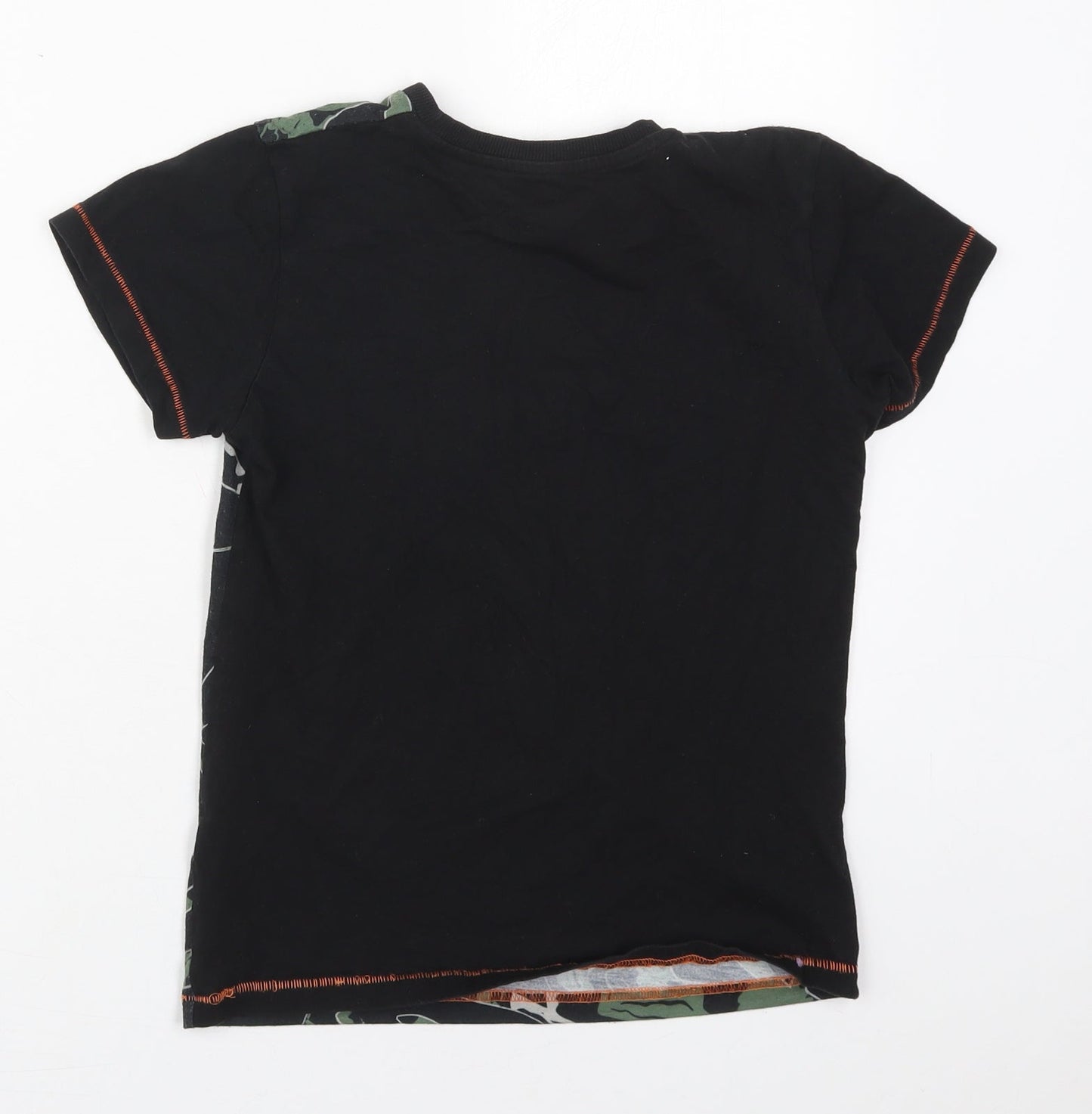 Matalan Boys Black  Polyester Basic T-Shirt Size 10 Years Crew Neck Pullover - Leaf Prints