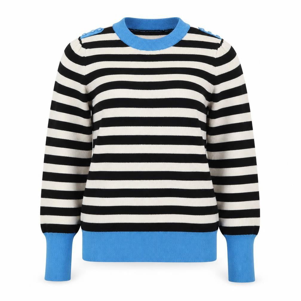 Gallery Womens Black Crew Neck Striped Viscose Pullover Jumper Size M   - Blue
