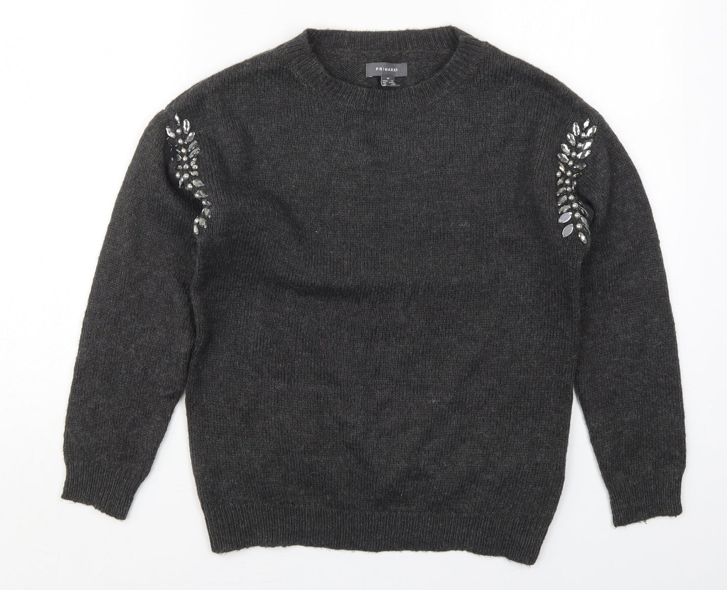 Primark Womens Grey Crew Neck  Acrylic Pullover Jumper Size 6