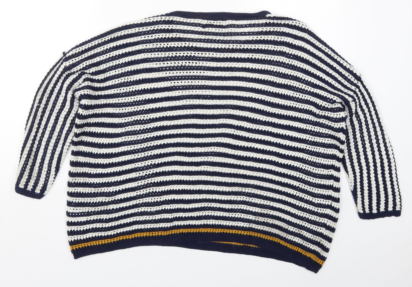 Papaya Womens Blue Round Neck Striped Acrylic Pullover Jumper Size M