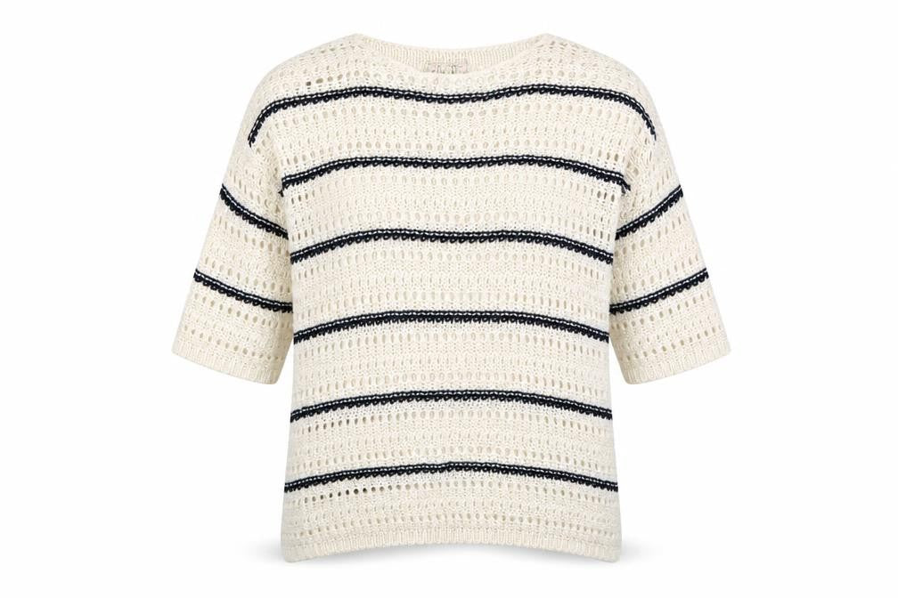 New Look Womens Ivory Round Neck Striped Acrylic Pullover Jumper Size S