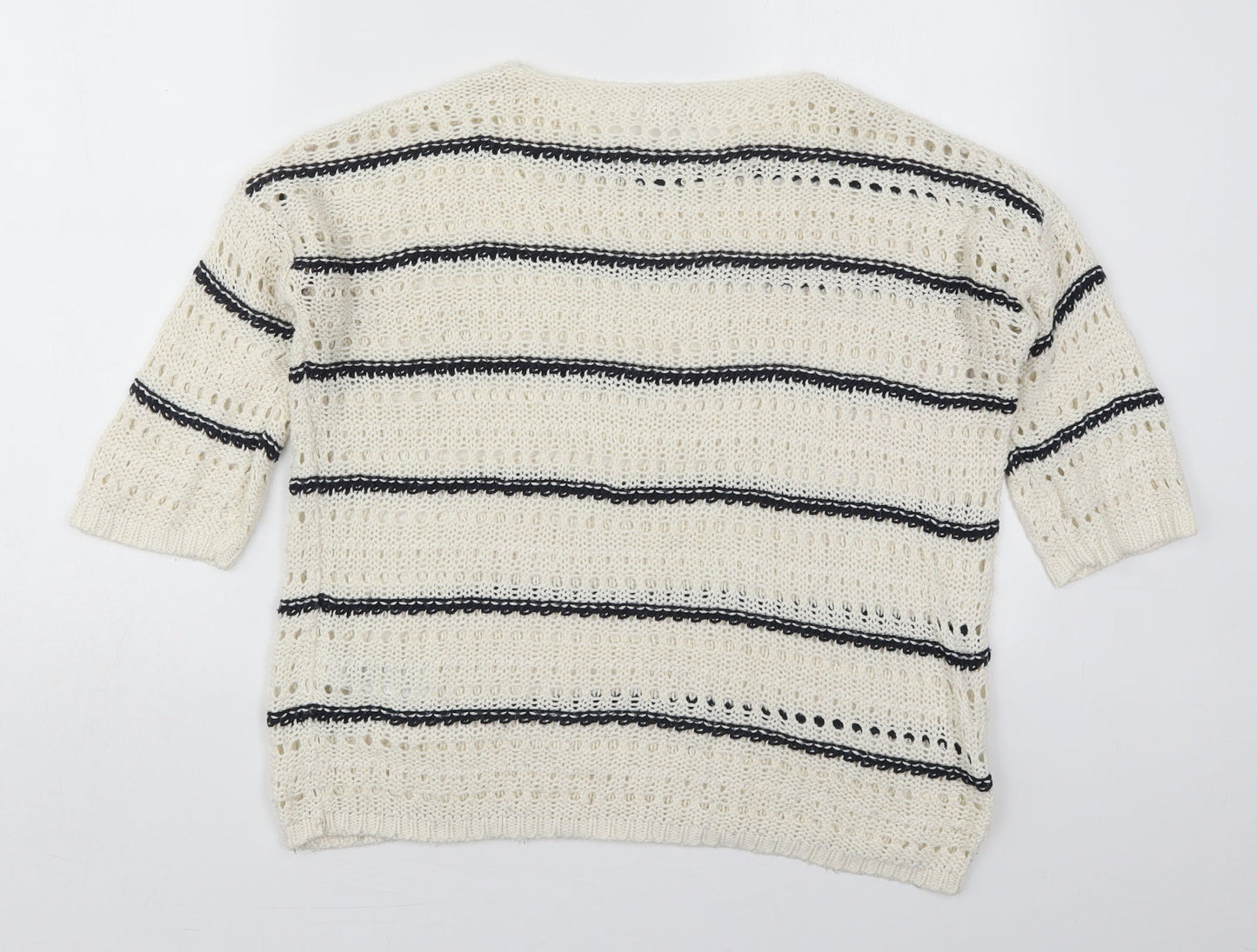 New Look Womens Ivory Round Neck Striped Acrylic Pullover Jumper Size S
