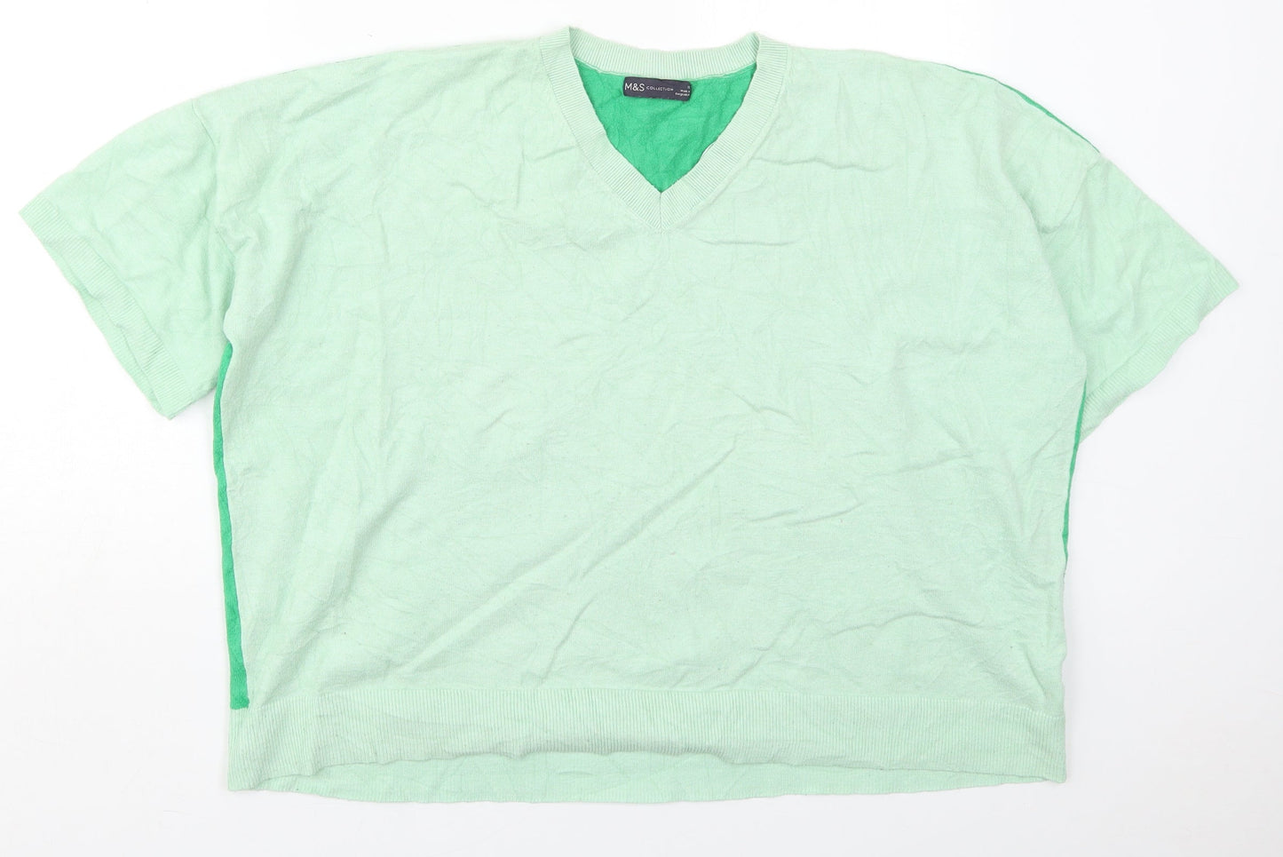 Marks and Spencer Womens Green V-Neck  Viscose Pullover Jumper Size 22