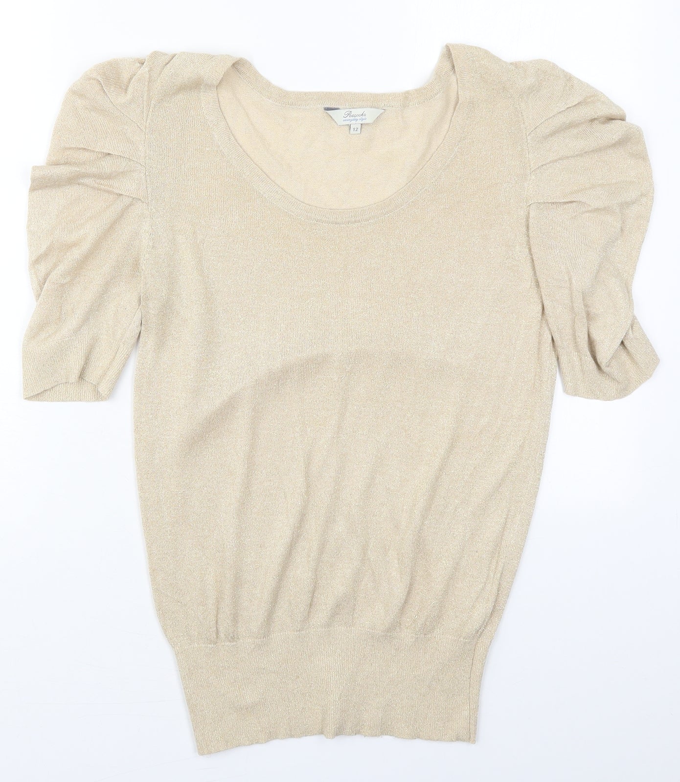 Peacocks Womens Beige Round Neck  Viscose Pullover Jumper Size 12
