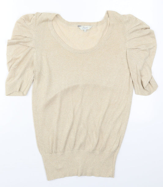 Peacocks Womens Beige Round Neck  Viscose Pullover Jumper Size 12
