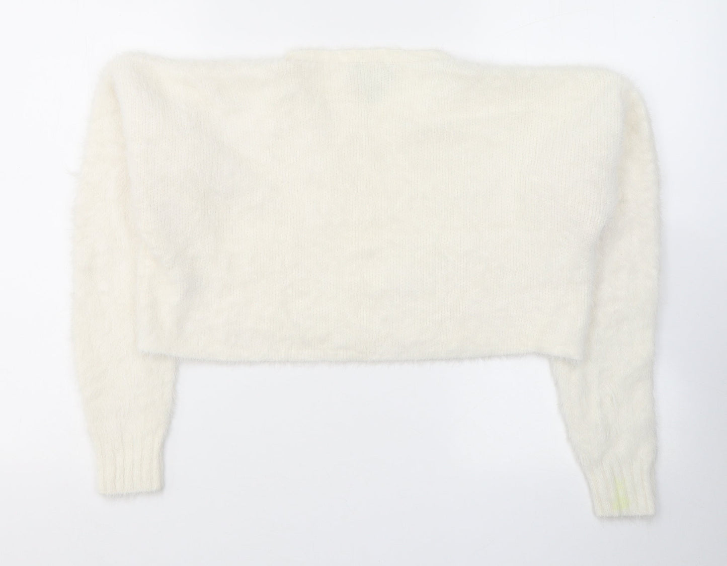 New Look Womens White  Nylon Cropped Blouse Size S Round Neck