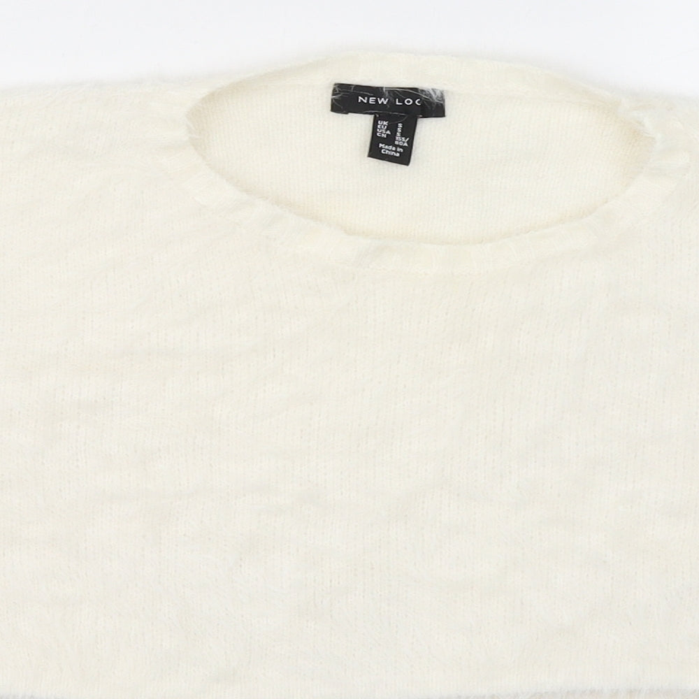 New Look Womens White  Nylon Cropped Blouse Size S Round Neck