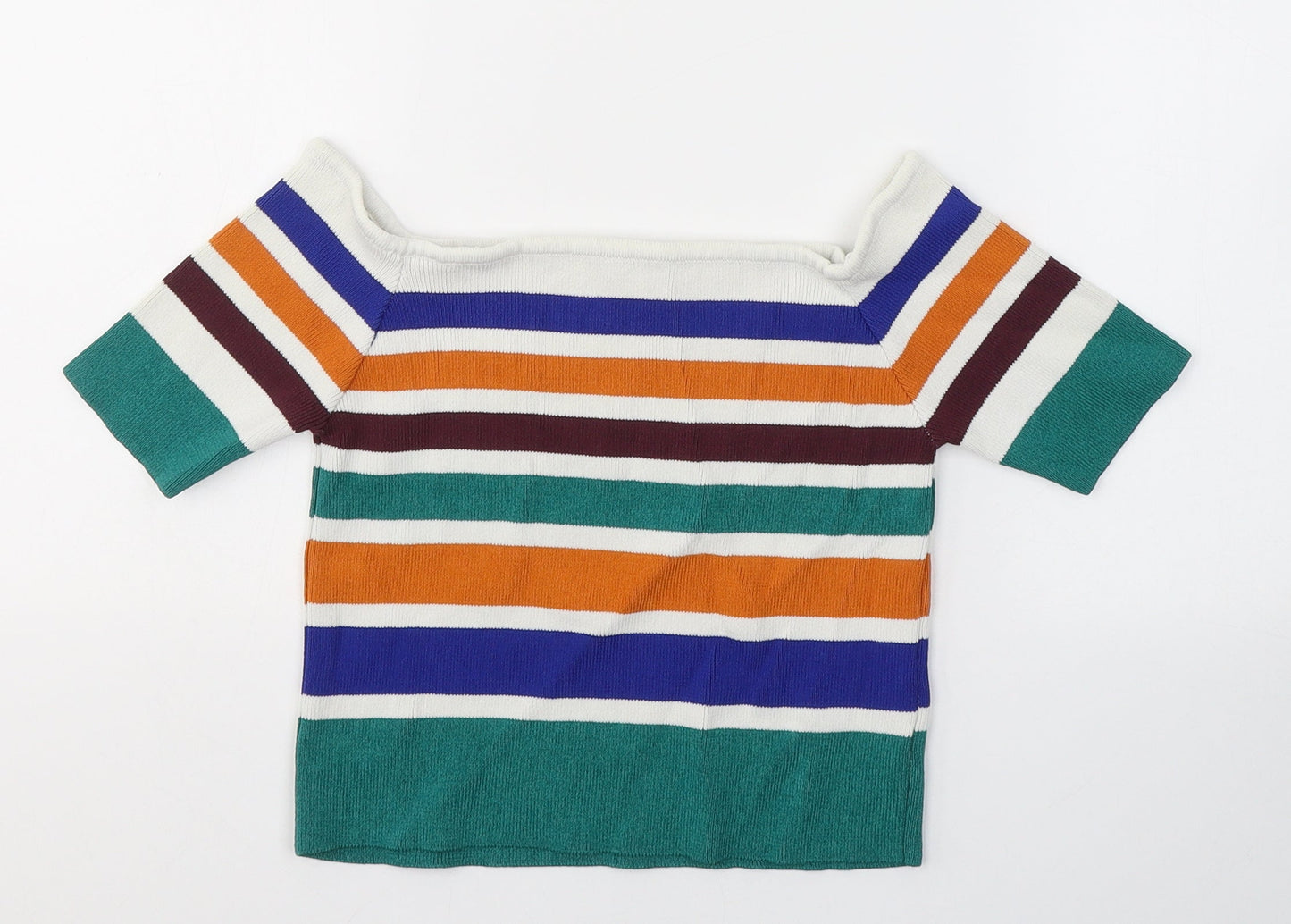 Cooperative Womens Multicoloured Striped Viscose Jersey T-Shirt Size S Square Neck