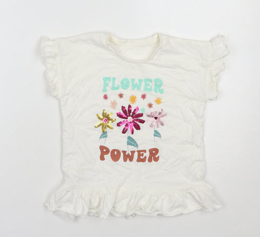 Matalan Girls White  Cotton Basic T-Shirt Size 5-6 Years Round Neck Pullover