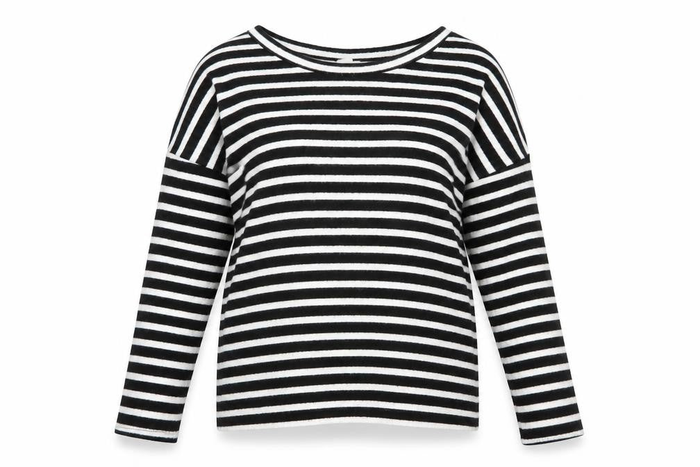 H&M Womens Black Round Neck Striped Viscose Pullover Jumper Size M