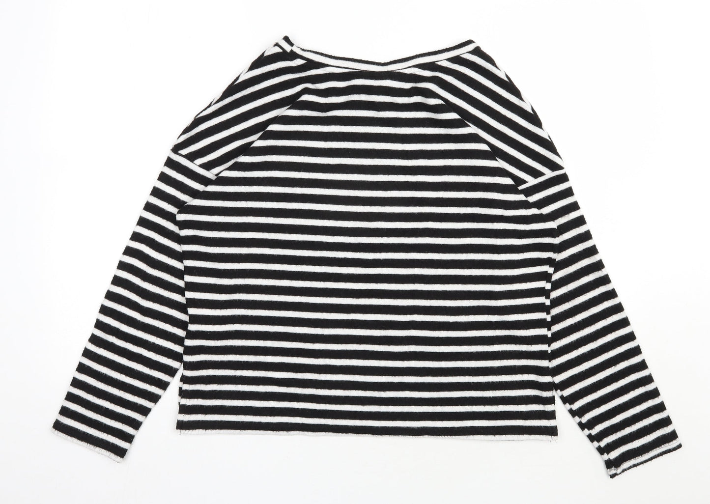 H&M Womens Black Round Neck Striped Viscose Pullover Jumper Size M