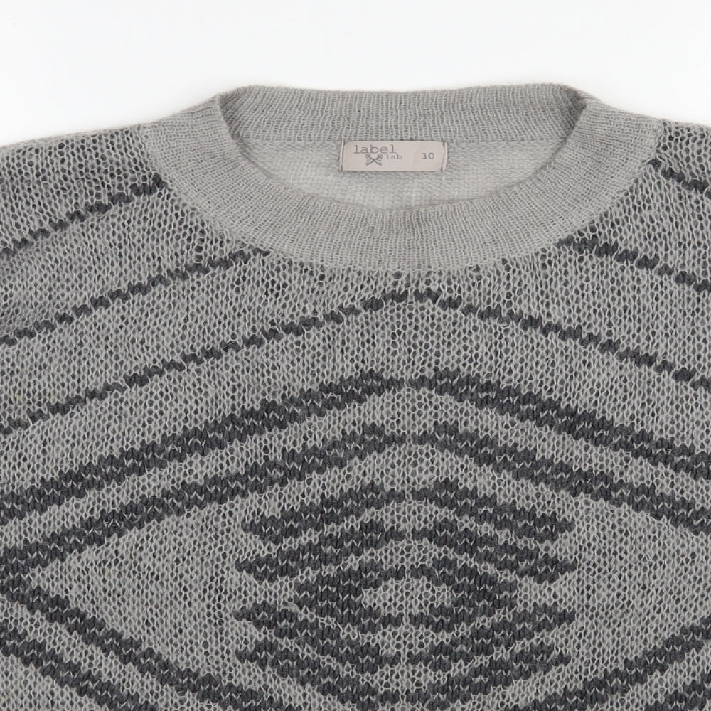 Label lab  Womens Grey Round Neck Geometric Nylon Pullover Jumper Size 10