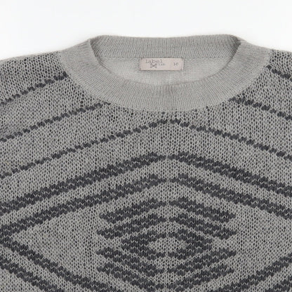 Label lab  Womens Grey Round Neck Geometric Nylon Pullover Jumper Size 10