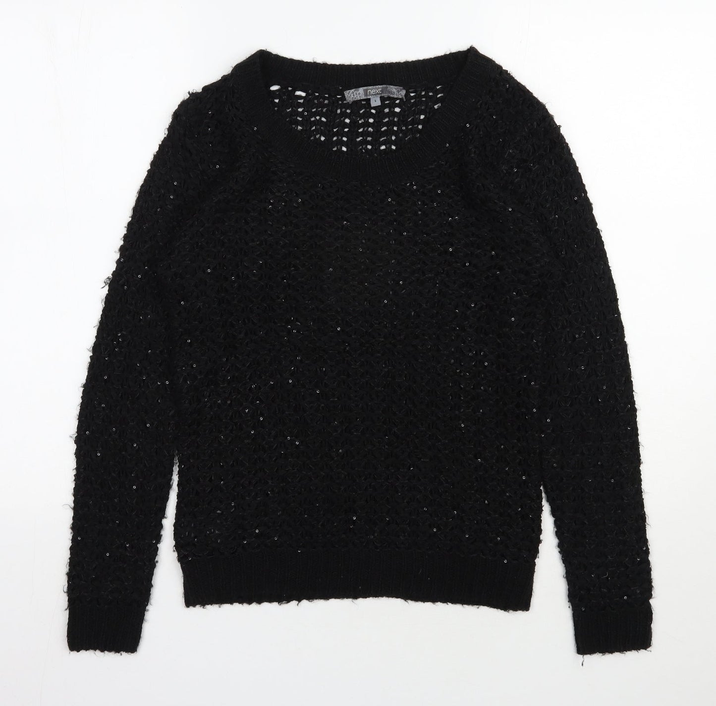NEXT Womens Black Scoop Neck  Acrylic Pullover Jumper Size S