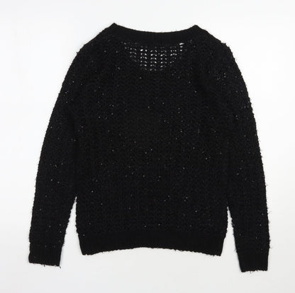 Next Womens Black Scoop Neck  Acrylic Pullover Jumper Size S