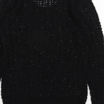 Next Womens Black Scoop Neck  Acrylic Pullover Jumper Size S