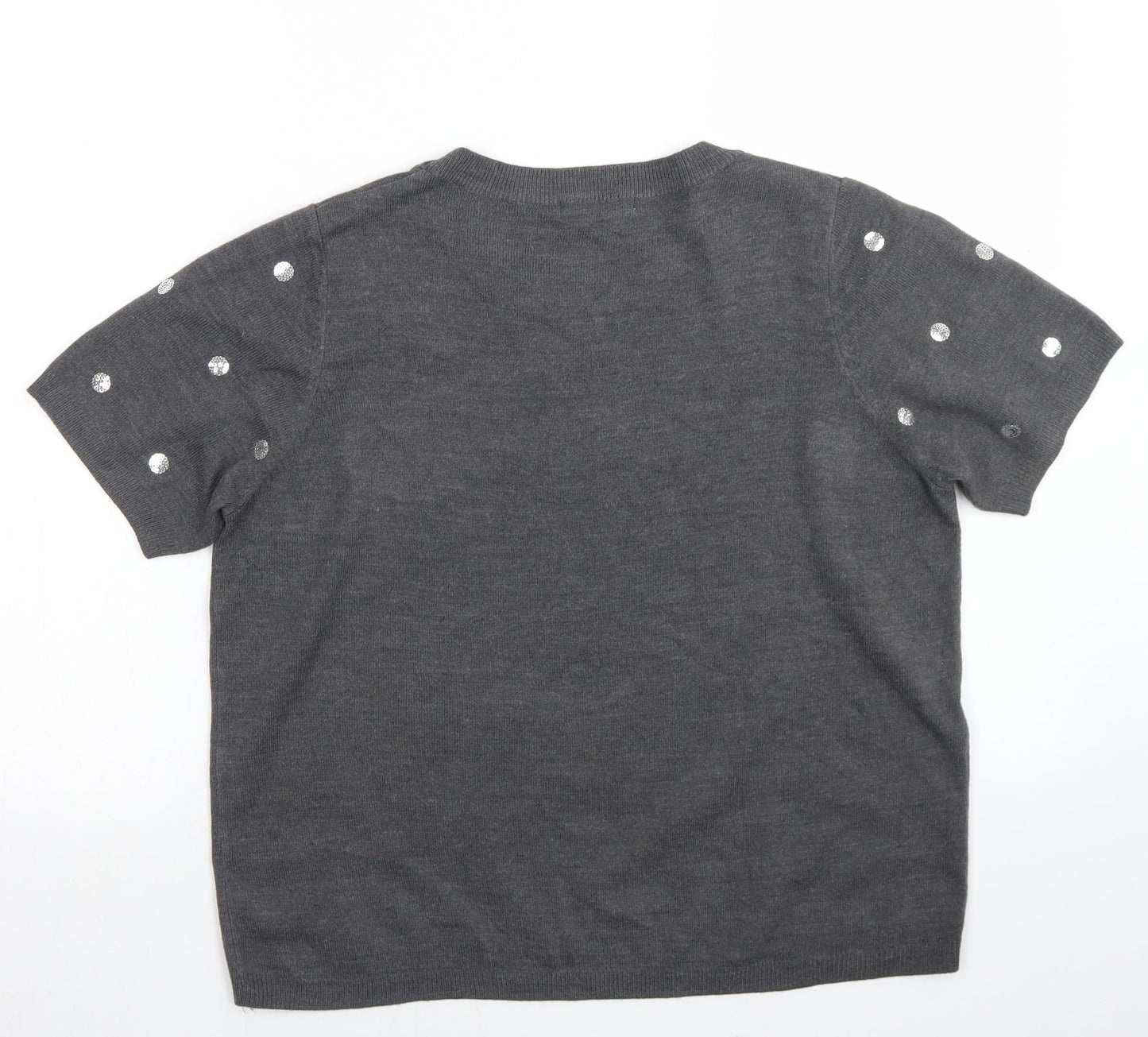 Marks and Spencer Womens Grey Crew Neck Polka Dot Acrylic Pullover Jumper Size 16