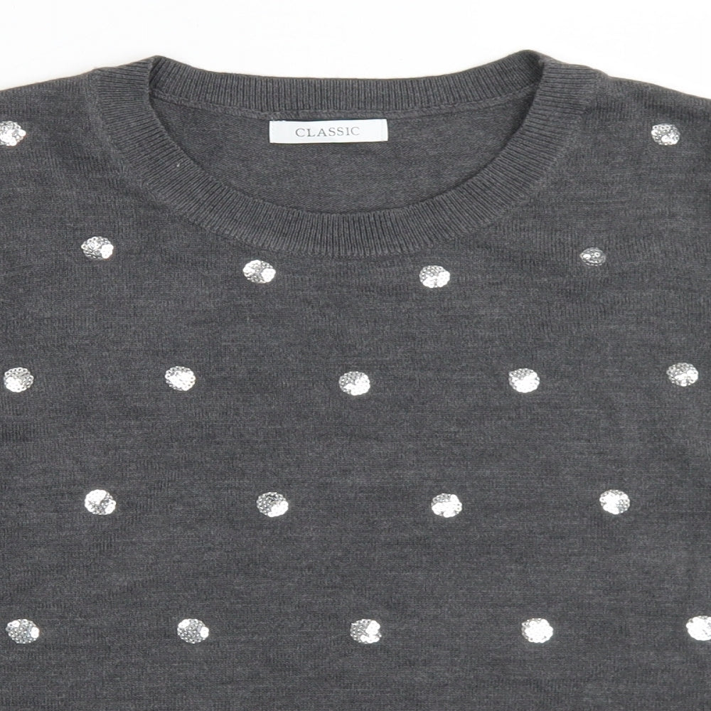 Marks and Spencer Womens Grey Crew Neck Polka Dot Acrylic Pullover Jumper Size 16