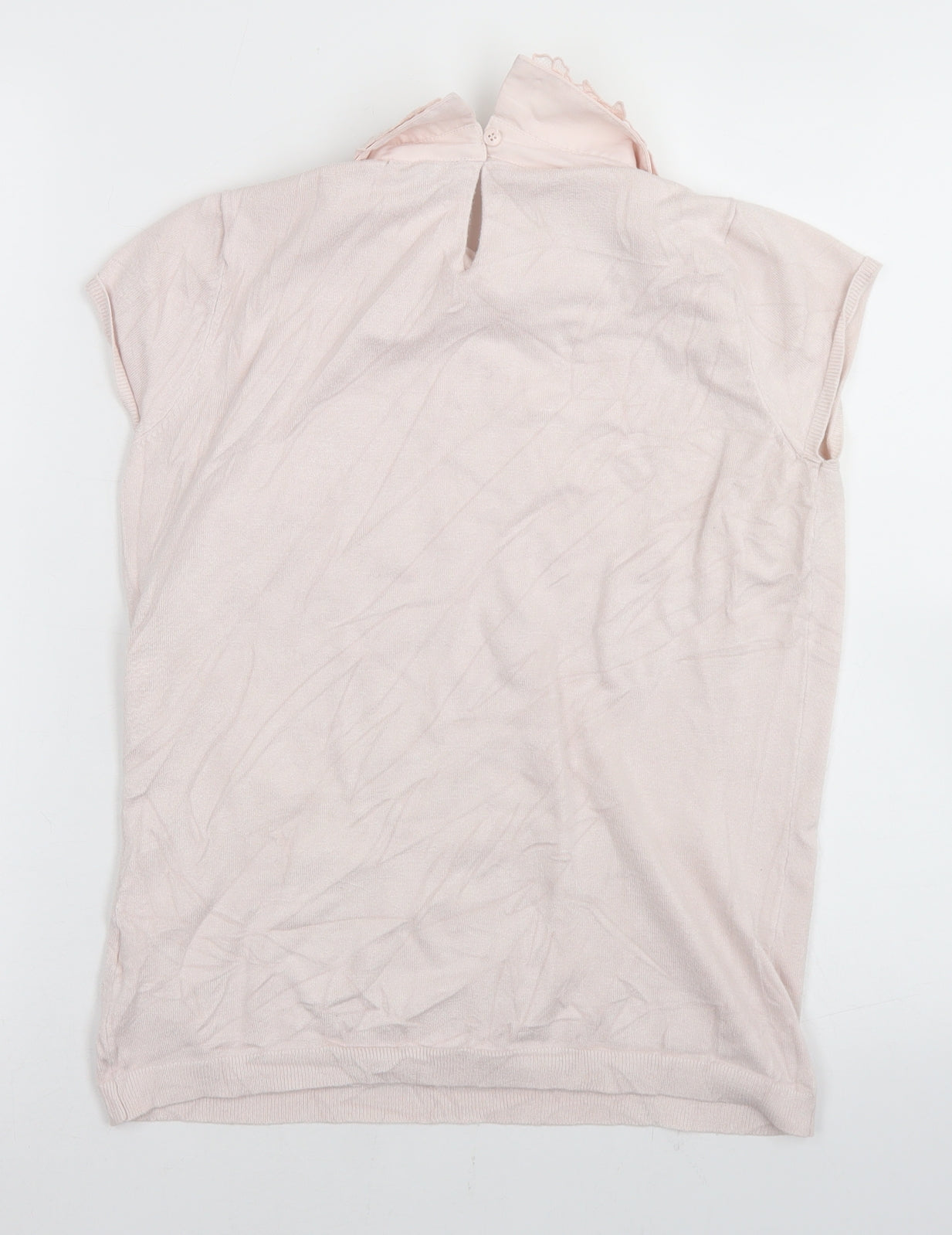 Warehouse Womens Pink  Viscose Basic T-Shirt Size 12 Collared - Lace trim Neckline