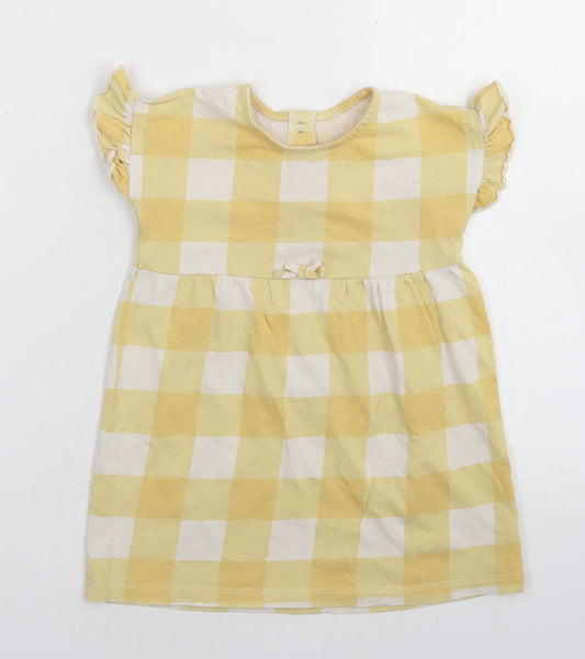 George Girls Yellow Check Cotton Skater Dress  Size 12-18 Months  Round Neck Snap
