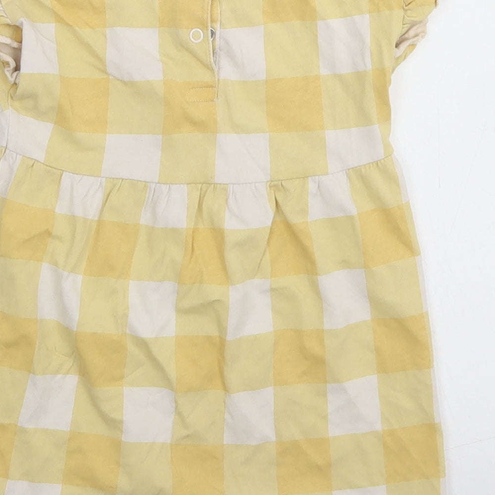 George Girls Yellow Check Cotton Skater Dress  Size 12-18 Months  Round Neck Snap
