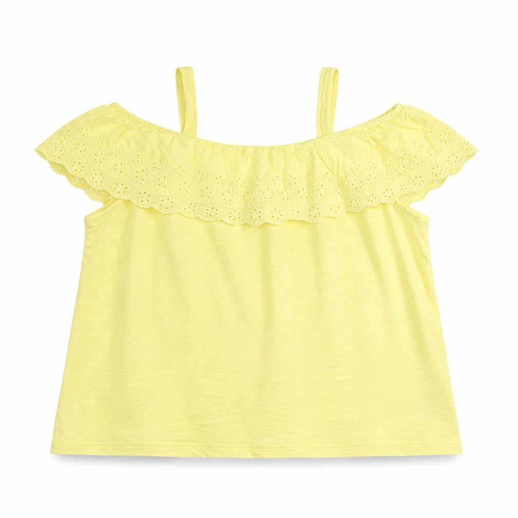 Dunnes Stores Girls Yellow  Cotton Basic T-Shirt Size 10 Years Off the Shoulder  - Cold Shoulder