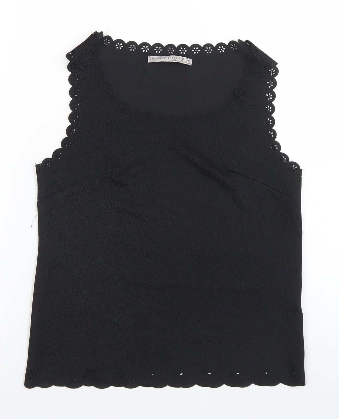 Atmosphere Womens Black  Polyester Basic Tank Size 6 Round Neck - Scalloped Edging