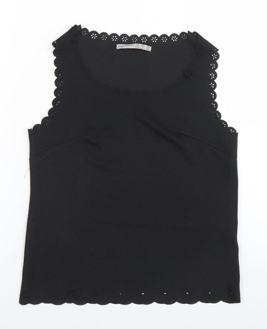 Atmosphere Womens Black  Polyester Basic Tank Size 6 Round Neck - Scalloped Edging