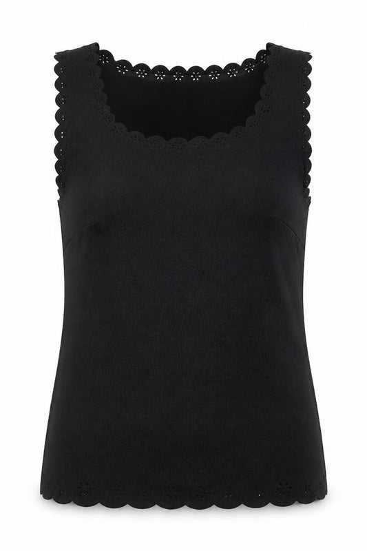Atmosphere Womens Black  Polyester Basic Tank Size 6 Round Neck - Scalloped Edging