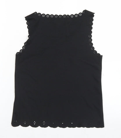 Atmosphere Womens Black  Polyester Basic Tank Size 6 Round Neck - Scalloped Edging